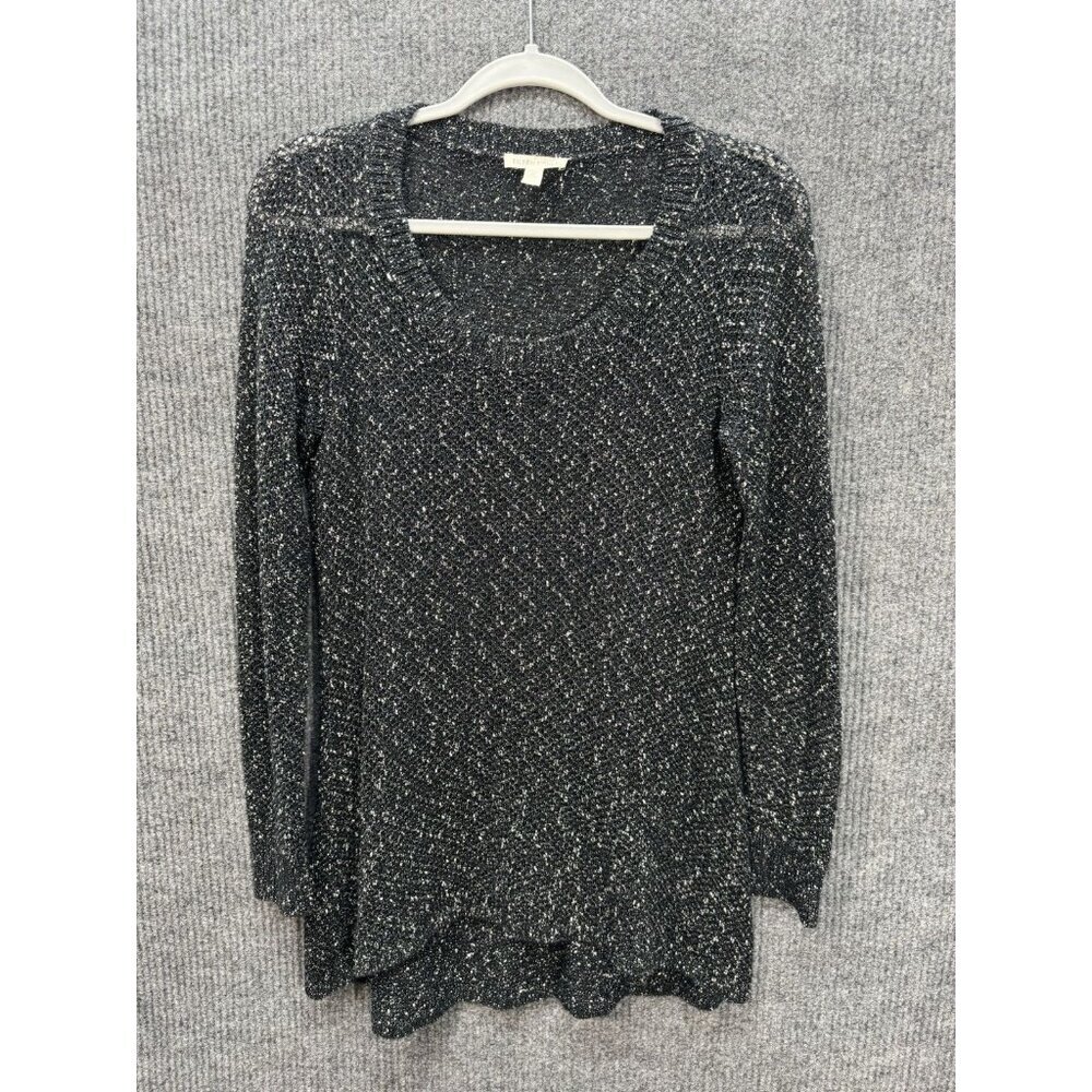 Eileen Fisher Top Womens Small Black Linen Italian Yarn Open Marled Knit Hi Low